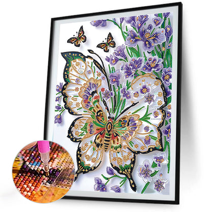 Purple Flowers And Butterflies - Partial Special-Shaped Drill Diamond Painting 30*40CM