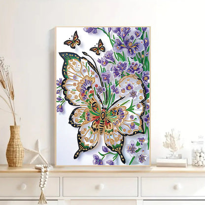 Purple Flowers And Butterflies - Partial Special-Shaped Drill Diamond Painting 30*40CM