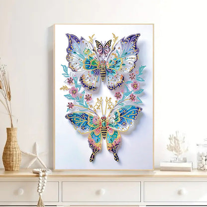 Pink Flowers And Double Butterflies - Partial Special-Shaped Drill Diamond Painting 30*40CM