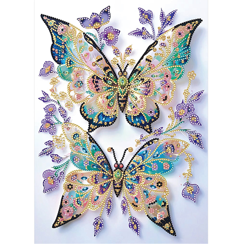 Purple Flowers And Double Butterflies - Partial Special-Shaped Drill Diamond Painting 30*40CM