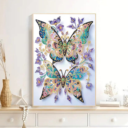 Purple Flowers And Double Butterflies - Partial Special-Shaped Drill Diamond Painting 30*40CM