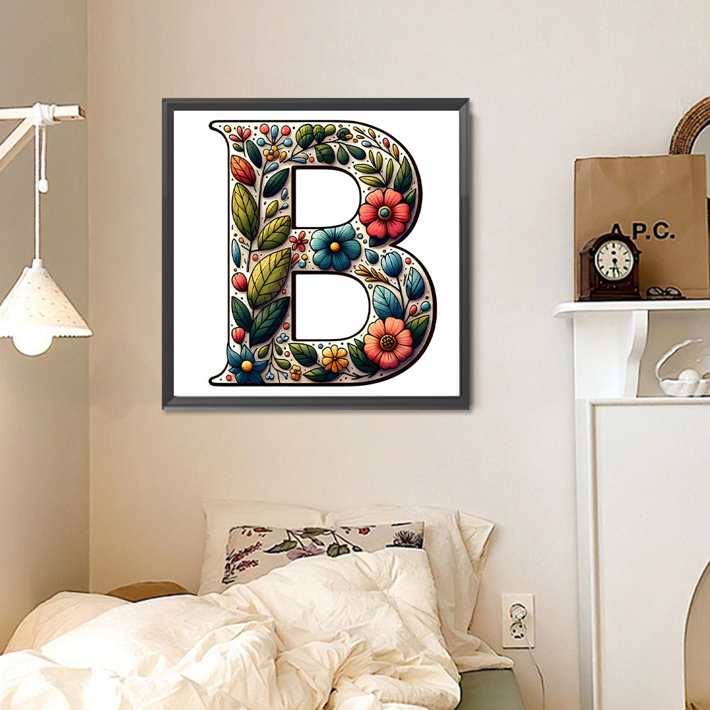 Flower Letter B - Full Round Drill Diamond Painting 30*30CM