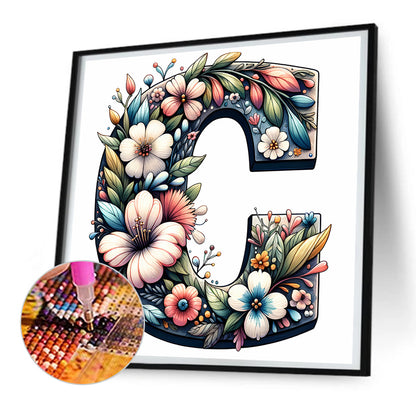 Flower Letter C - Full Round Drill Diamond Painting 30*30CM