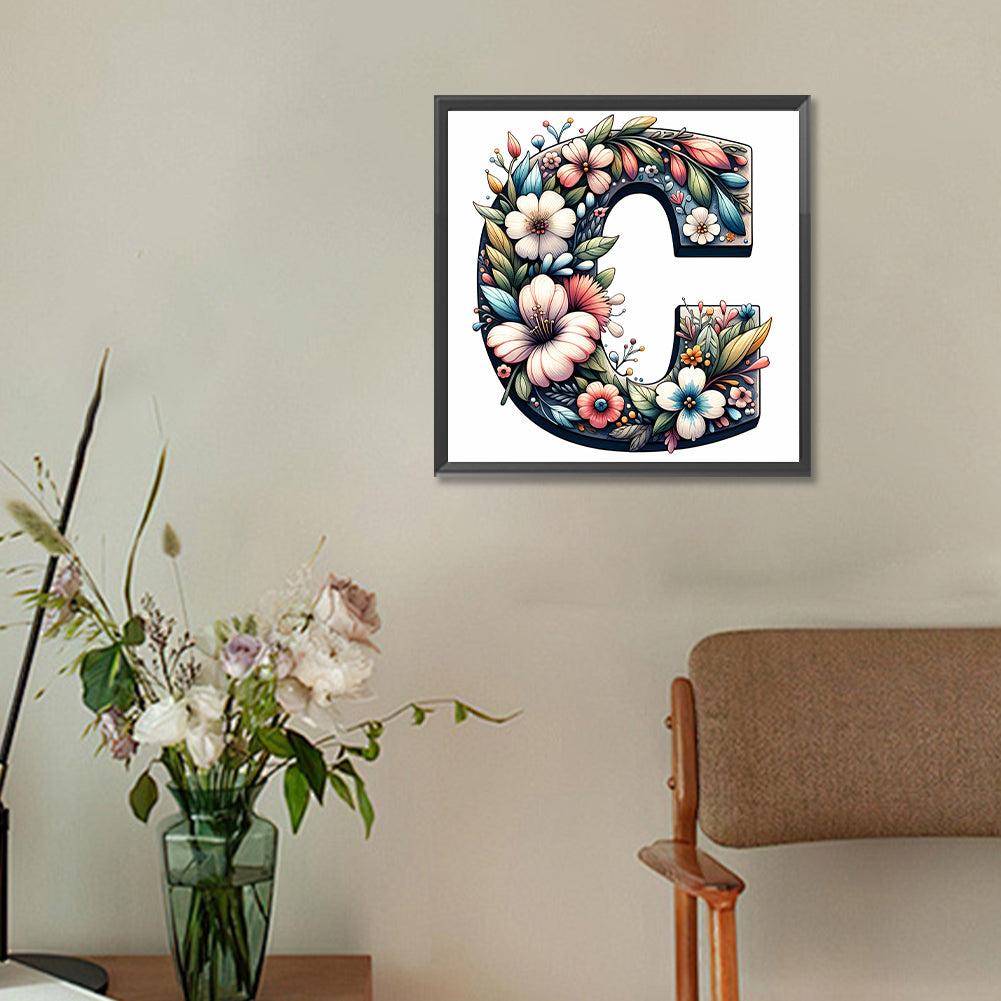 Flower Letter C - Full Round Drill Diamond Painting 30*30CM