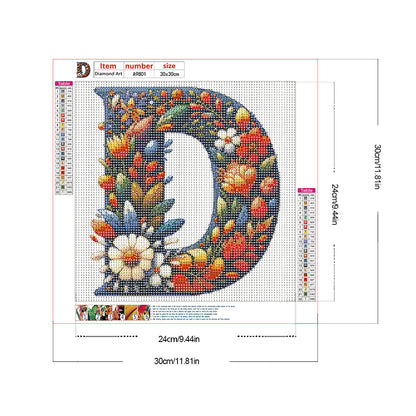 Flower Letter D - Full Round Drill Diamond Painting 30*30CM