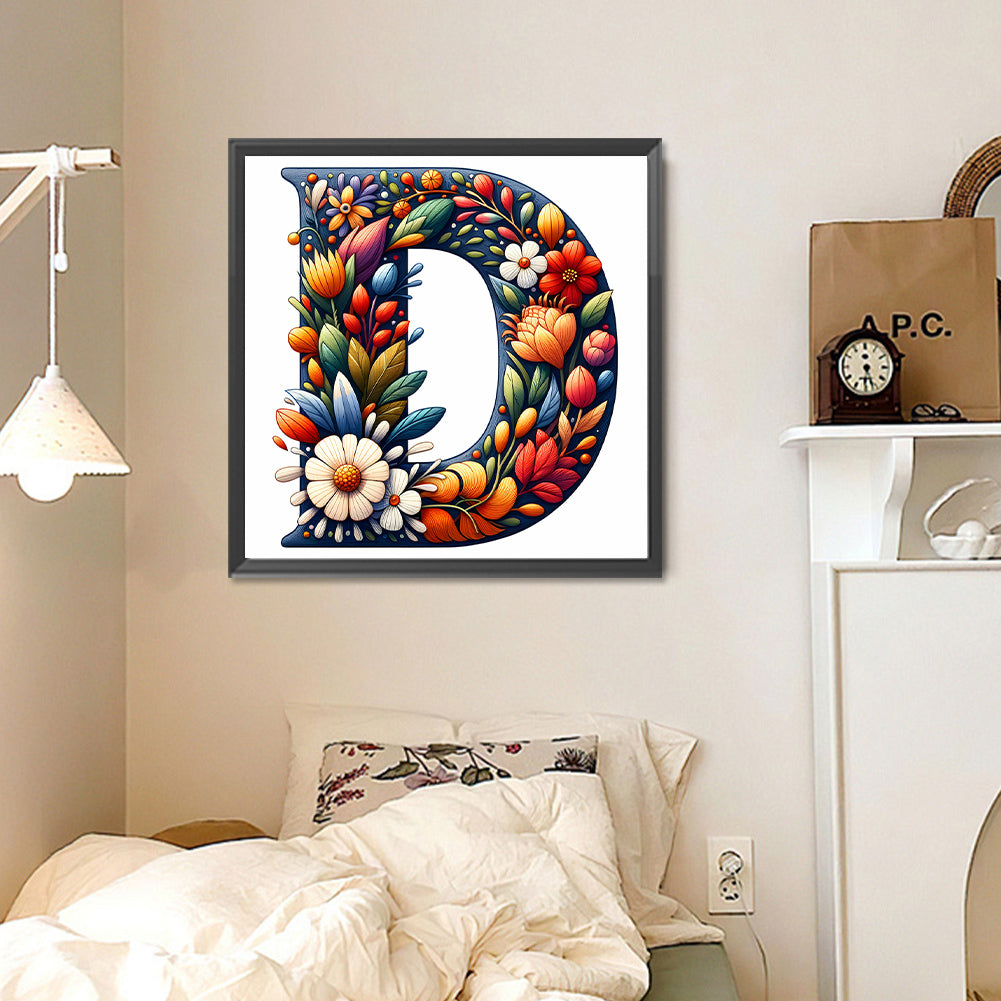 Flower Letter D - Full Round Drill Diamond Painting 30*30CM