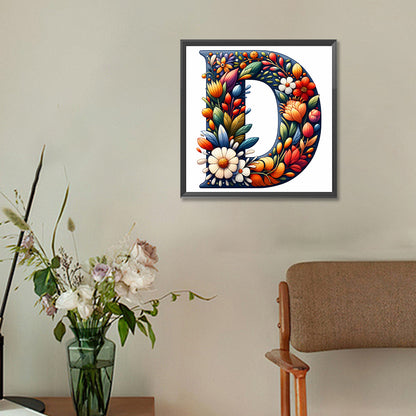 Flower Letter D - Full Round Drill Diamond Painting 30*30CM