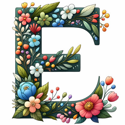 Flowery Letter E - Full Round Drill Diamond Painting 30*30CM