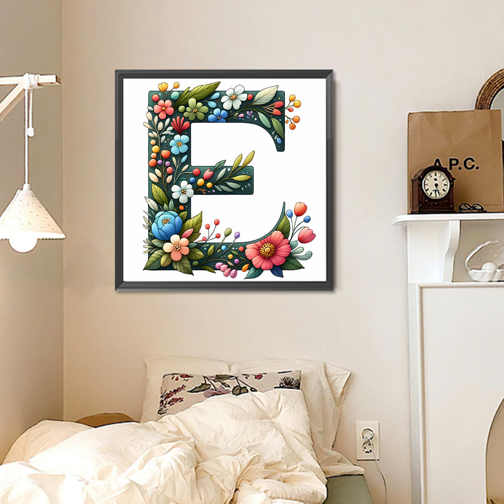 Flowery Letter E - Full Round Drill Diamond Painting 30*30CM