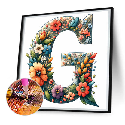 Flower Letter G - Full Round Drill Diamond Painting 30*30CM