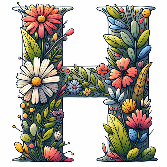 Flower Letter H - Full Round Drill Diamond Painting 30*30CM