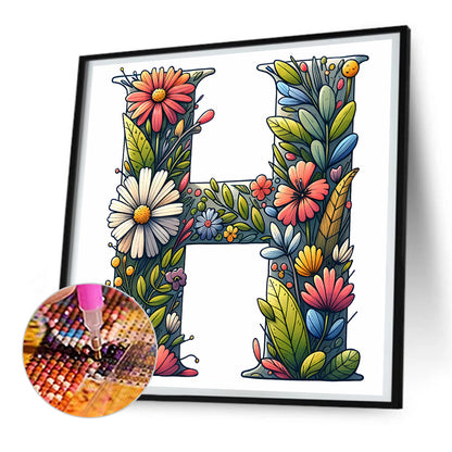 Flower Letter H - Full Round Drill Diamond Painting 30*30CM