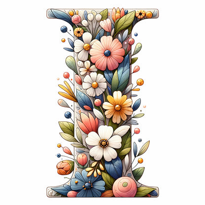 Flower Letter I - Full Round Drill Diamond Painting 30*30CM