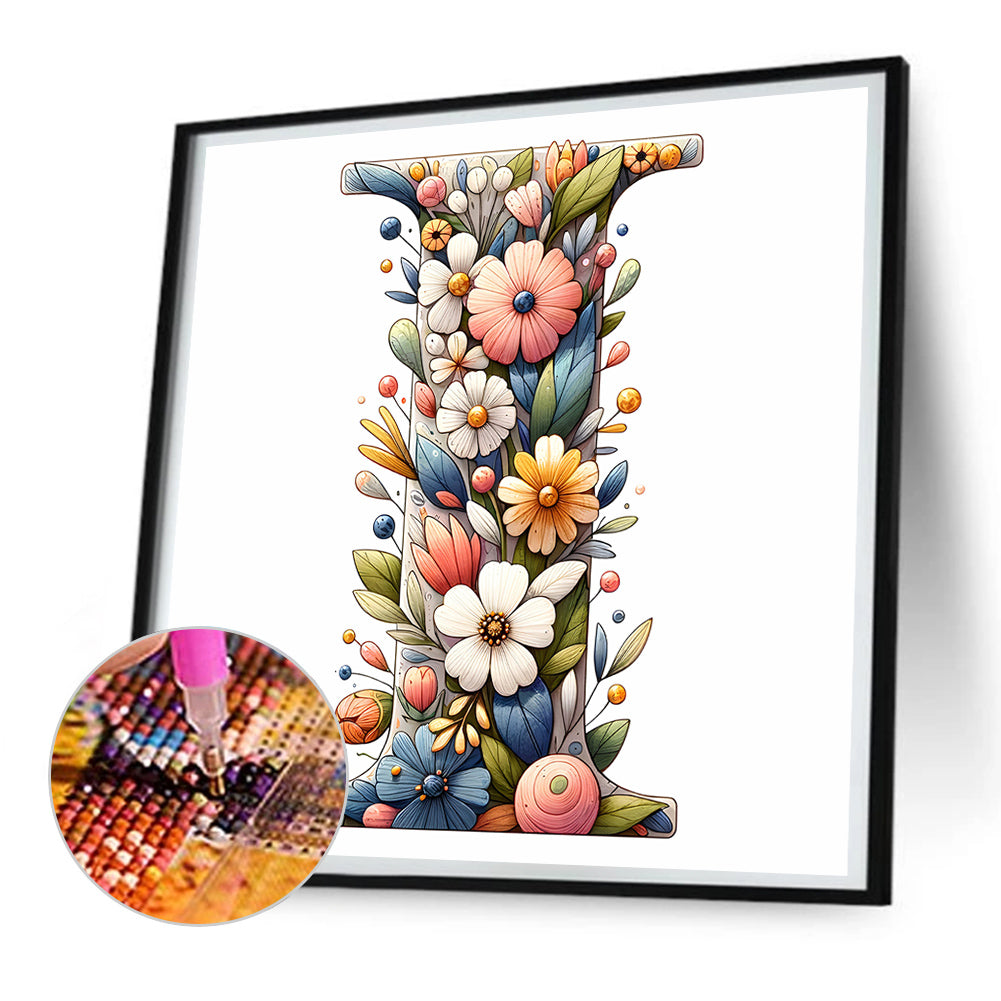 Flower Letter I - Full Round Drill Diamond Painting 30*30CM