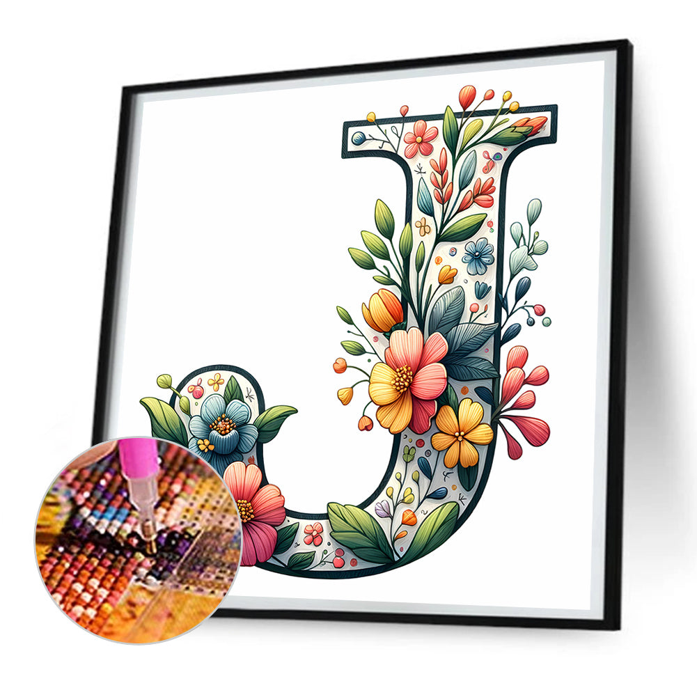 Flowery Letter J - Full Round Drill Diamond Painting 30*30CM