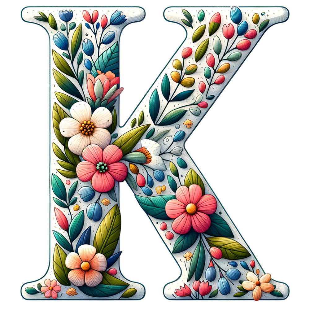 Flower Letter K - Full Round Drill Diamond Painting 30*30CM