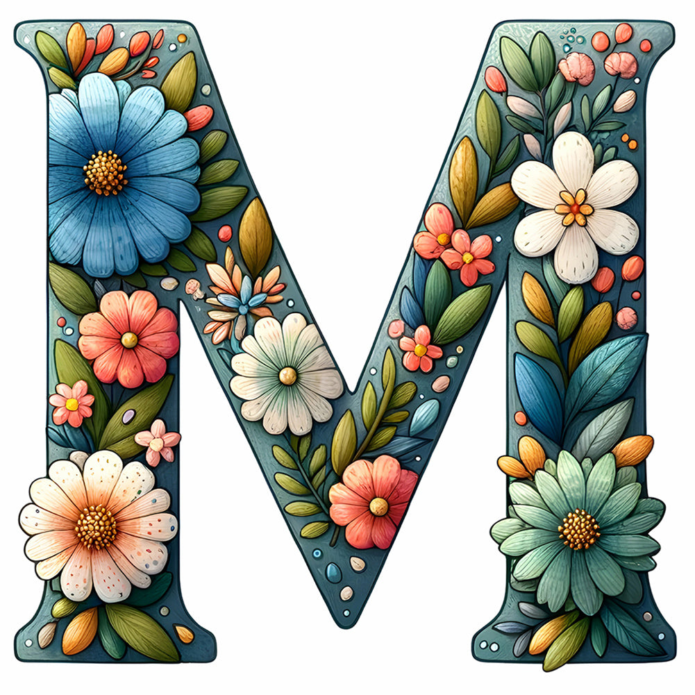 Flower Letter N - Full Round Drill Diamond Painting 30*30CM