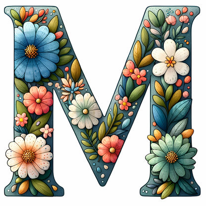 Flower Letter N - Full Round Drill Diamond Painting 30*30CM