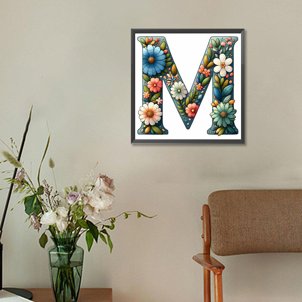 Flower Letter N - Full Round Drill Diamond Painting 30*30CM