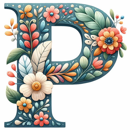 Flowery Letter P - Full Round Drill Diamond Painting 30*30CM