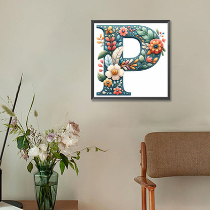 Flowery Letter P - Full Round Drill Diamond Painting 30*30CM