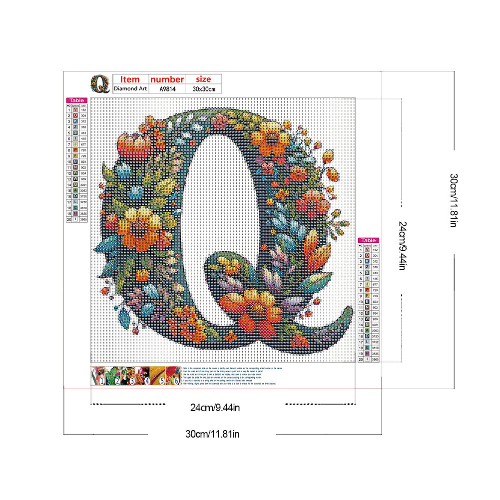 Flowery Letter Q - Full Round Drill Diamond Painting 30*30CM