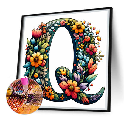 Flowery Letter Q - Full Round Drill Diamond Painting 30*30CM