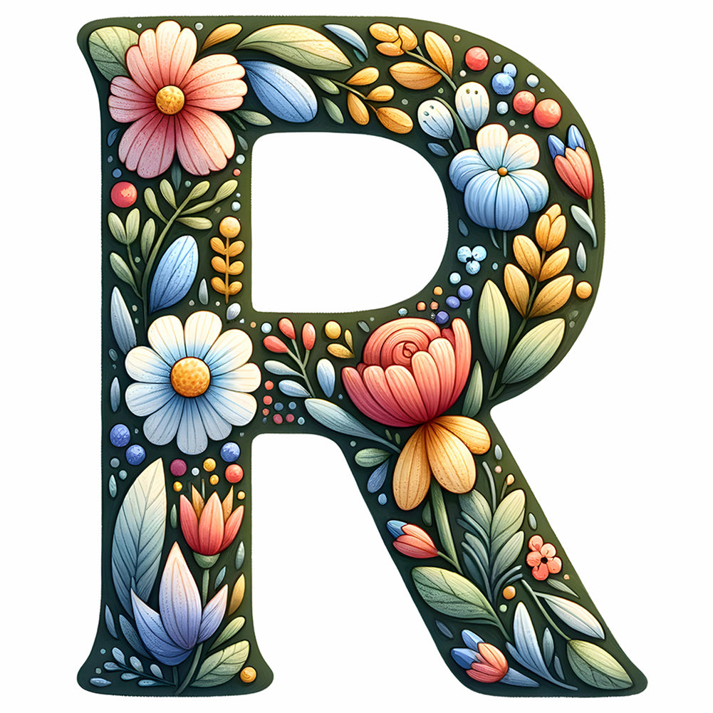 Flower Letter R - Full Round Drill Diamond Painting 30*30CM