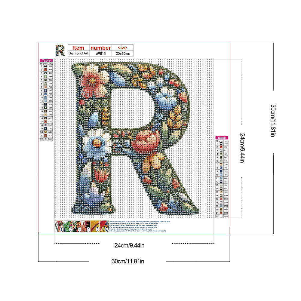 Flower Letter R - Full Round Drill Diamond Painting 30*30CM