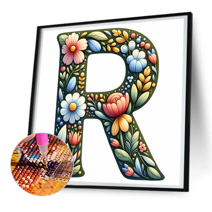 Flower Letter R - Full Round Drill Diamond Painting 30*30CM