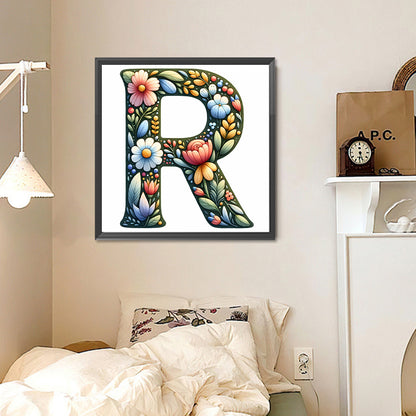 Flower Letter R - Full Round Drill Diamond Painting 30*30CM