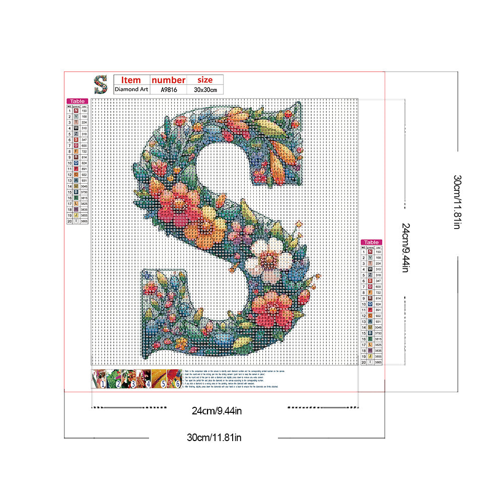 Flower Letter S - Full Round Drill Diamond Painting 30*30CM