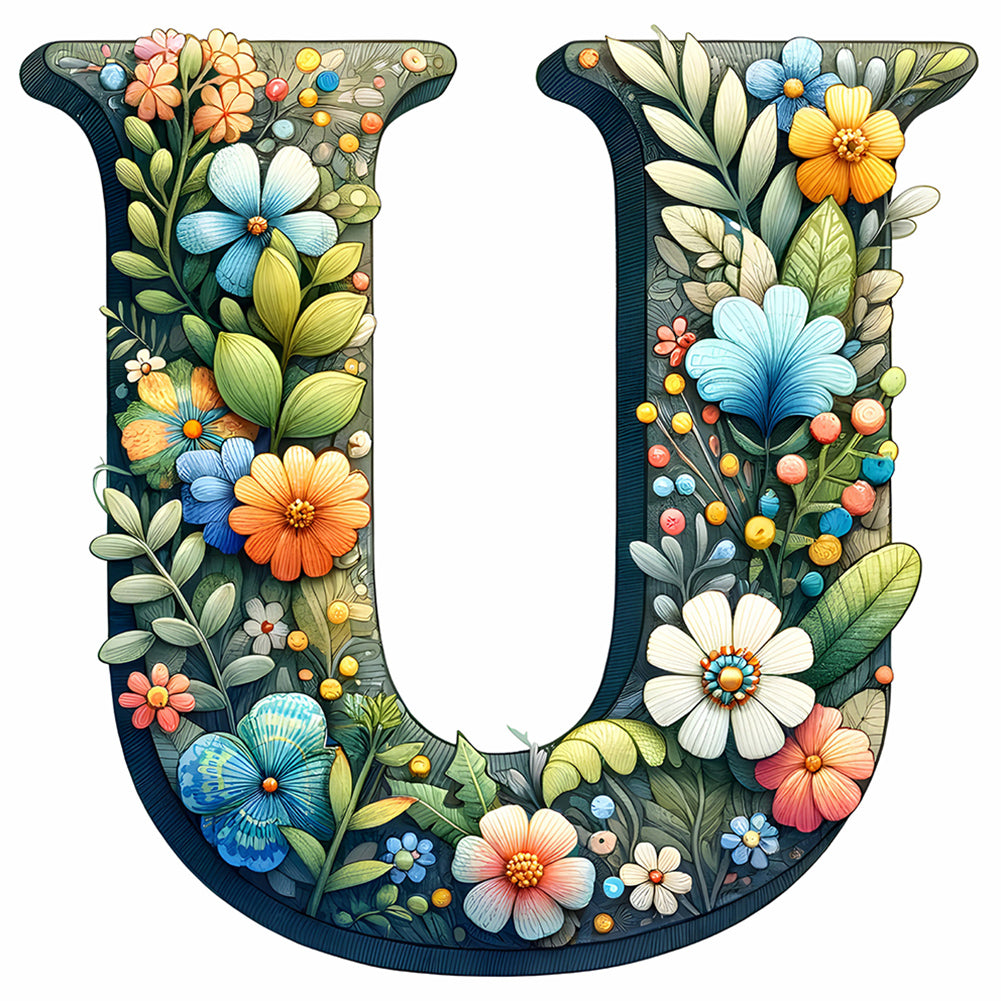 Flower Letter U - Full Round Drill Diamond Painting 30*30CM