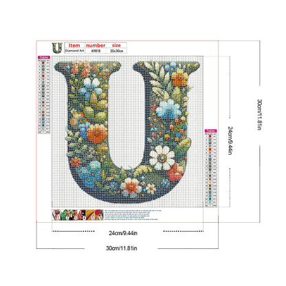 Flower Letter U - Full Round Drill Diamond Painting 30*30CM