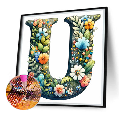 Flower Letter U - Full Round Drill Diamond Painting 30*30CM