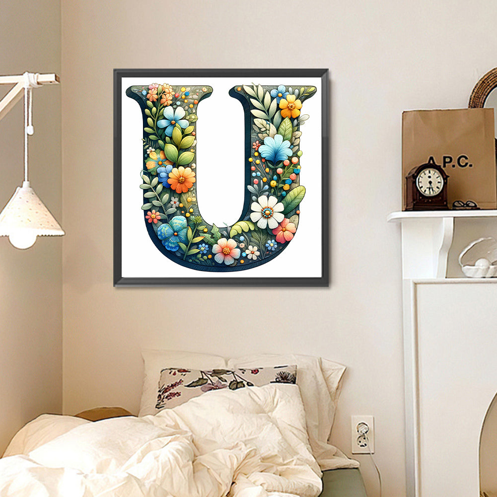 Flower Letter U - Full Round Drill Diamond Painting 30*30CM