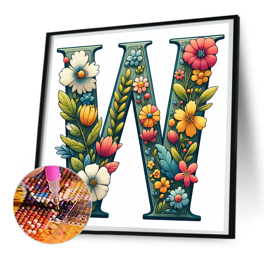 Flowery Letter W - Full Round Drill Diamond Painting 30*30CM