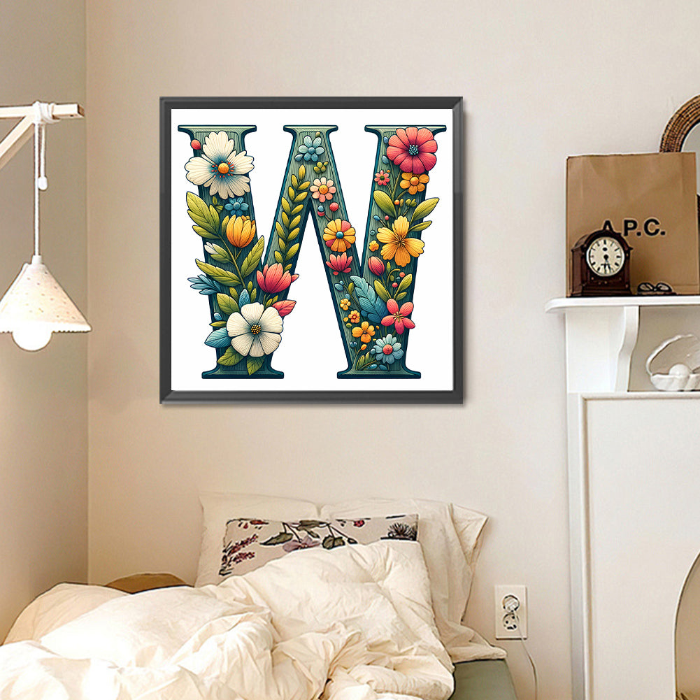 Flowery Letter W - Full Round Drill Diamond Painting 30*30CM