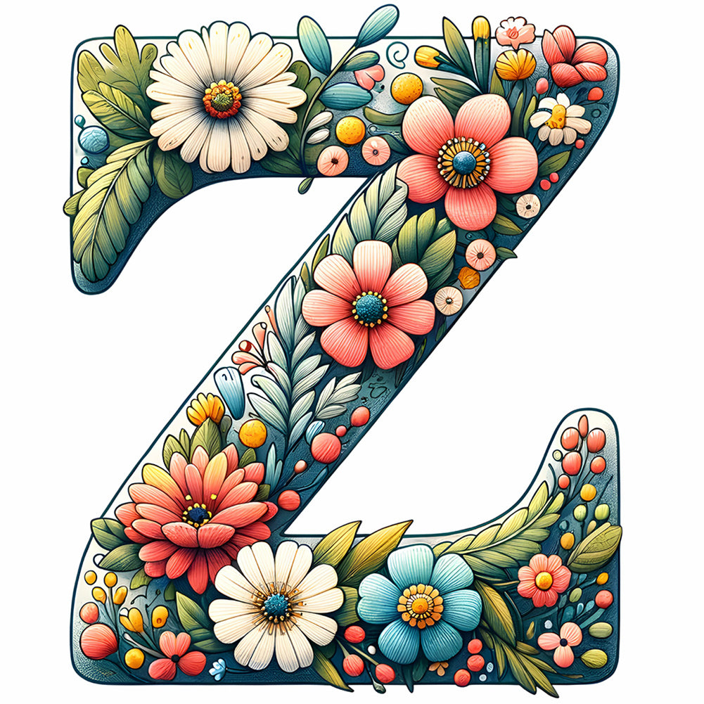 Flower Letter Z - Full Round Drill Diamond Painting 30*30CM