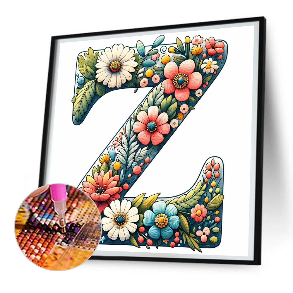 Flower Letter Z - Full Round Drill Diamond Painting 30*30CM