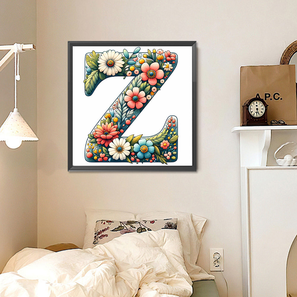 Flower Letter Z - Full Round Drill Diamond Painting 30*30CM