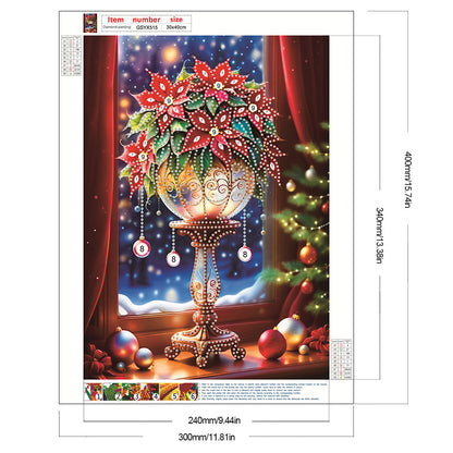 Christmas Atmosphere Windowsill Red Flowers - Partial Special-Shaped Drill Diamond Painting 30*40CM