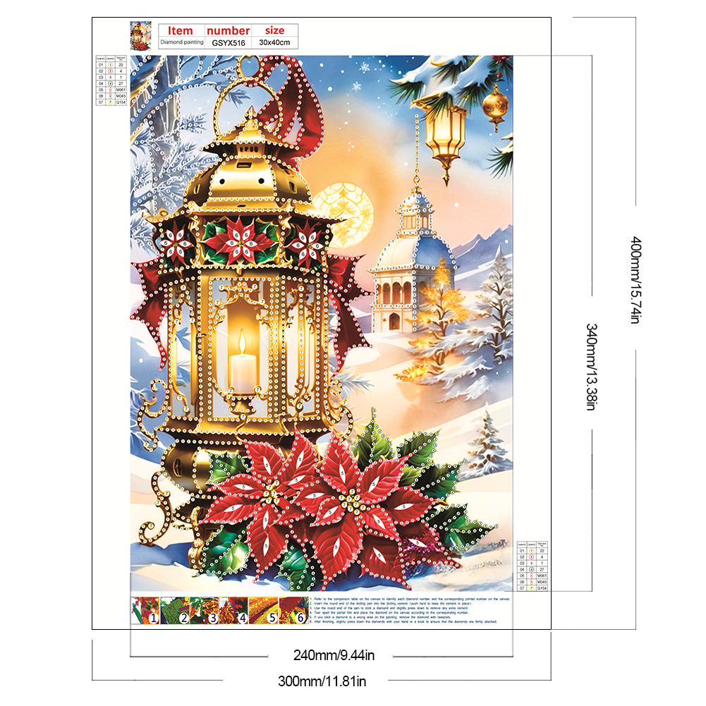 Christmas Atmosphere Street Lights Red Flowers - Partial Special-Shaped Drill Diamond Painting 30*40CM