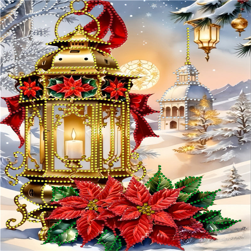 Christmas Atmosphere Street Lights Red Flowers - Partial Special-Shaped Drill Diamond Painting 30*40CM