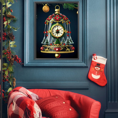 Christmas Atmosphere Bell Clock - Partial Special-Shaped Drill Diamond Painting 30*40CM