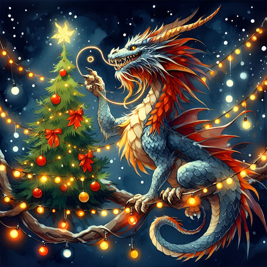 Dragon And Christmas Tree - Full Round Drill Diamond Painting 40*40CM