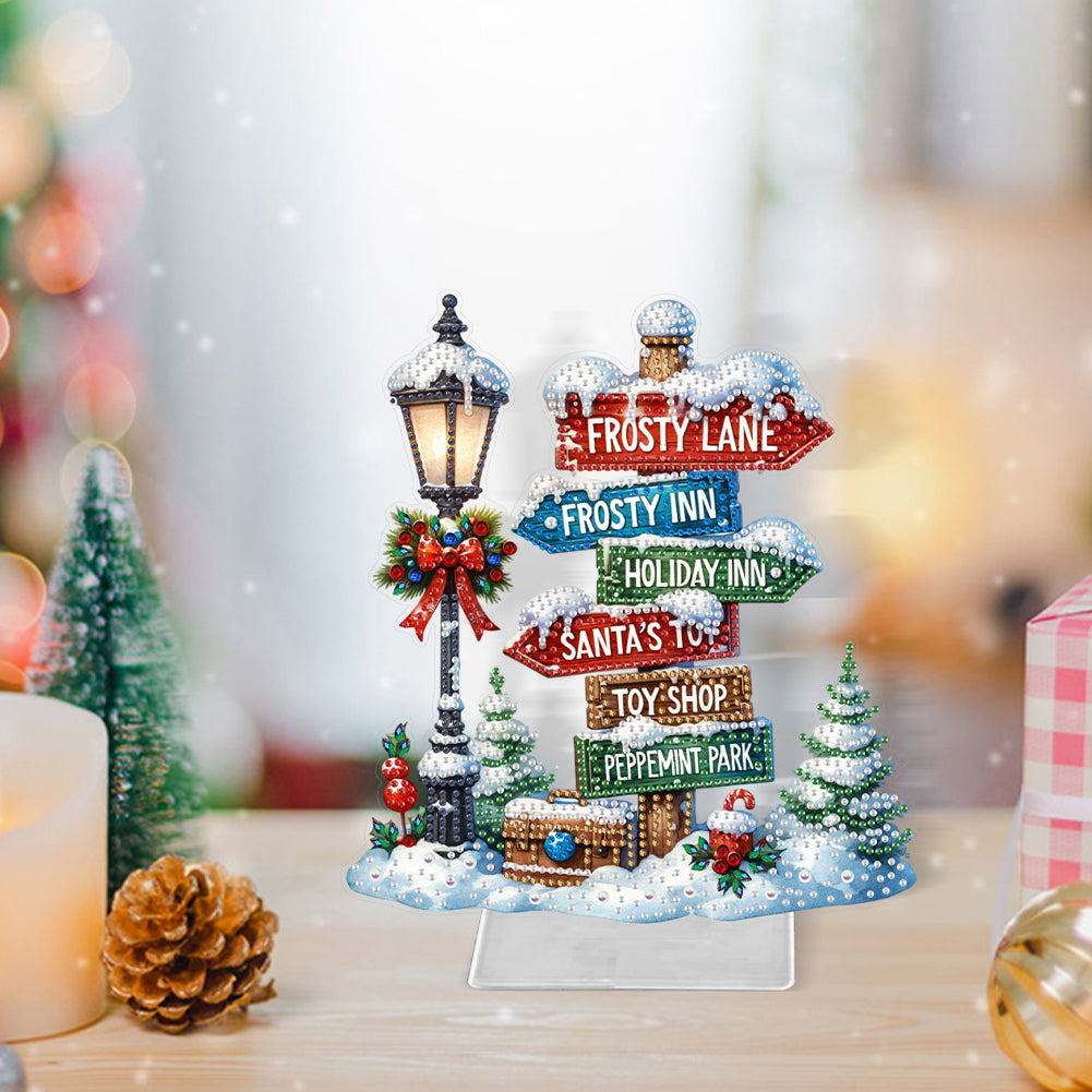 Acrylic Special Shape Snow Signpost Diamond Painting Desktop Ornaments