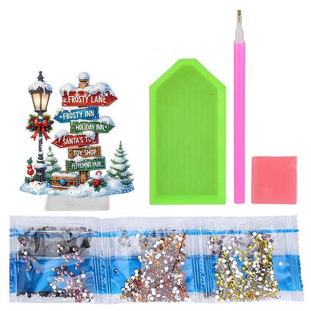 Acrylic Special Shape Snow Signpost Diamond Painting Desktop Ornaments