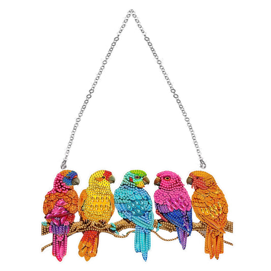 Acrylic Special Shape Parrots 5D DIY Diamond Painting Hanging Pendant for Window