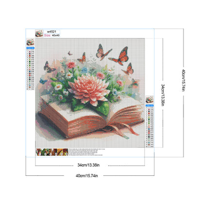 Flowers And Butterflies In The Book - Full Round Drill Diamond Painting 40*40CM